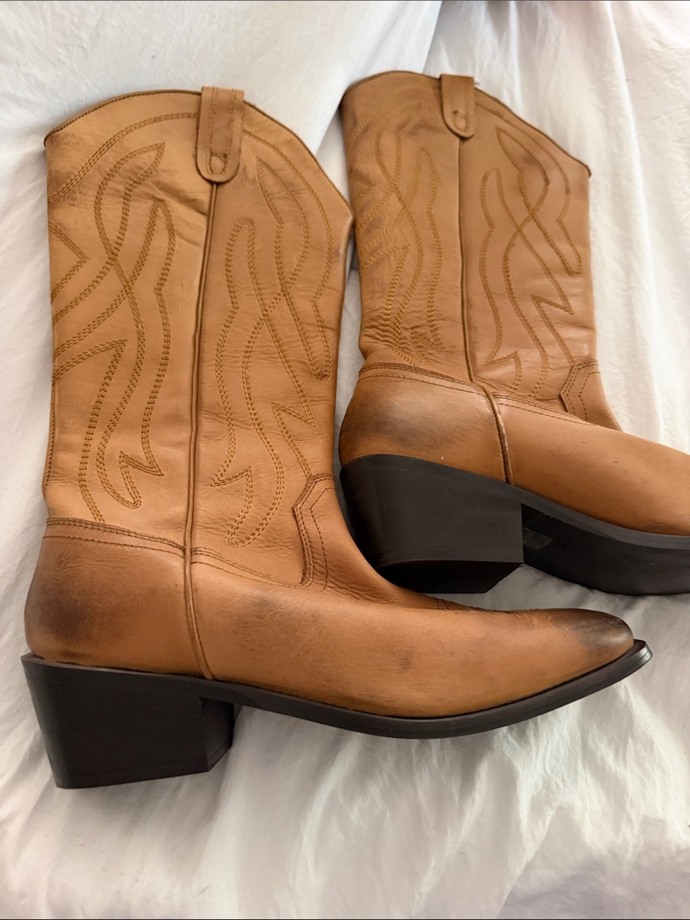Anthropologie Tan Leather Western Mid-Calf Boots